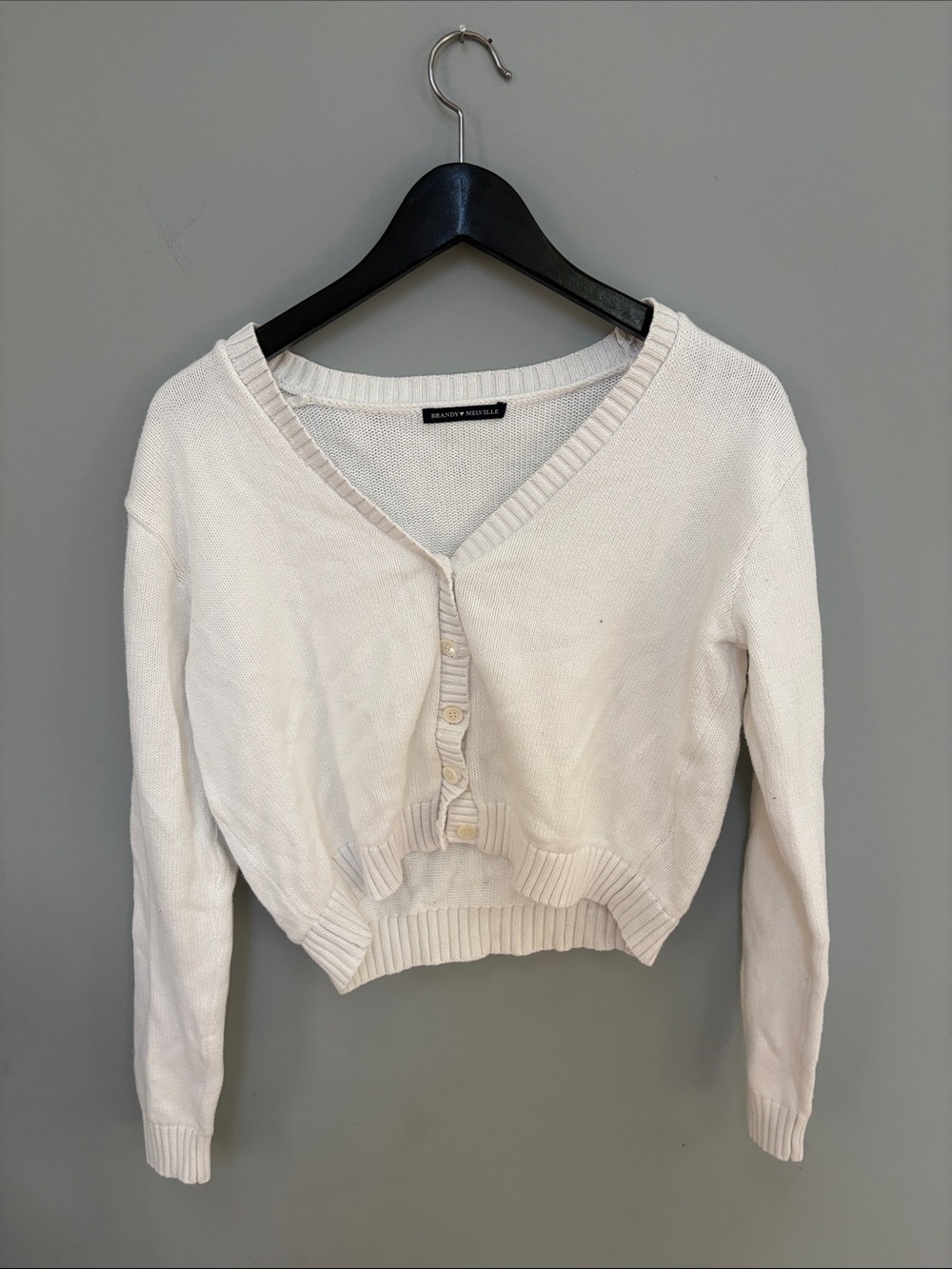 Brandy Melville Cream Cropped V-Neck Button Cardigan